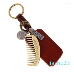 Keychain Vintage Fashion Metal Cufflink Leather Keyring Bronze Comb Pendant Car Keychain Keychain Accessories Jewellery Gift