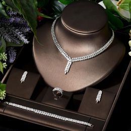 Necklace Earrings Set HIBRIDE Clear CZ Bridal Earring Full For Women Leaf Design 4pcs Wedding Jewellery Party Gifts S-032