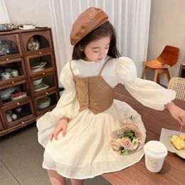 Girls Dresses Spring and Autumn Baby Suit Vest Longsleeved Dress 2piece Childrens Cute Princess Skirt Chiffon 231124