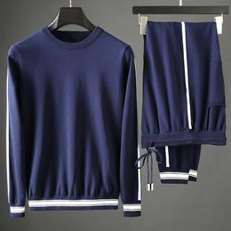 Men's Tracksuits Minglu Mens Sets SweaterPants Luxury Contrast Colour Round Collar Casual Sport Male Suits Fashion Slim Fit Man Pants 3XL 230424