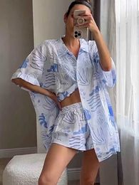 Women's Tracksuits hirigin Women Summer Casual Beach Outfits for Women Printed Short Sleeve Shirts and Shorts Suits Holiday Two Pieces Sets P230419