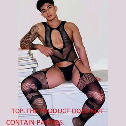 Men S Sexy Sheer Mesh Lace Jumpsuit Fishnet Transparent Couple Stocking Tights Women Openwork Ultra Thin T Back Lingerie