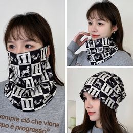 Simple Plush Ear-Hanging Changeable Mask Neck Protection Windproof Coldproof Warm Neckerchief Cover Autumn and Winter Printing Women's Outdoor Cycling Knitted