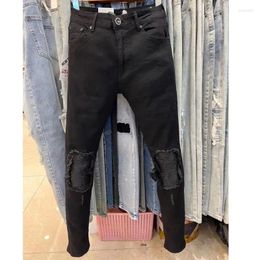 Men's Jeans Men Slim Korean Version Hole Fashion Brand Black Ripped Male Solid Destroyed Jean Homme De Marque Straight Pants