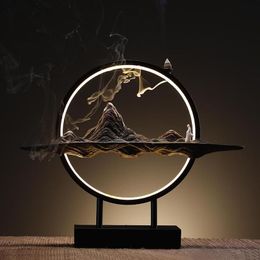 With 50Cones Waterfall Mountain Backflow Incense Burner USB Led Light Zen Peaceful Ceramic Censer Home Decor Fragrance Lamps260K