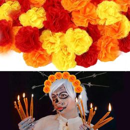 Decorative Flowers Yan 50pcs Artificial Marigold Flower Head Yellow Bulk Day Of The Dead Decoration For DIY Wreath Halloween Diwali