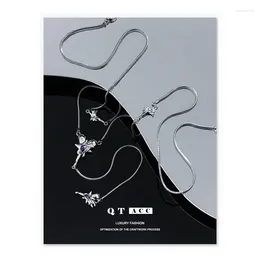 Chains Brass Plating Designer Style Temperament Love Shape Purple Zircon Inlaid Four Star Y-shaped Necklace