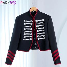 Mens Suits Blazers Double Breasted Steampunk Military Jacket Men Stand Collar Slim Fit Punk Rock Singer Costume Dance Prom Party Blazer Male 231123