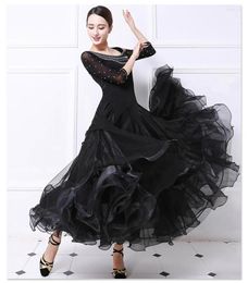 Stage Wear Ballroom Competition Dance Dress Women Tango Flamenco Dancing Costume High Quality Black Middle Sleeve Waltz Outfits