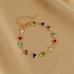 Charm Bracelets Exquisite Colorful Heart Bracelet For Women Korean Crystal Zircon Metal Chain Bangle Party Birthday Jewelry Gift 230424