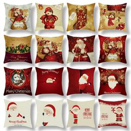 Pillow Christmas Santa Claus Pillowcase Happy Year 2024 Xmas Gifts For Home Decor 45x45cm Cover Merry Ornament
