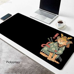 Mouse Pads Wrist Rests Anime Mousepad Cat Samurai Black Mouse Pad PC Carpet Kawaii Desk Mat Mause Office Keyboard Japan Rug Table Accessories Mausepad J230422