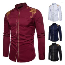 Men's Dress Shirts 2023 Spring Autumn Royal Court Style Solid Floral Embroidery Slim Fit Casual Long Sleeve Shirt XXL