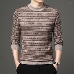 Men's Sweaters Men Wool Sweater 2023 Autumn Winter Knitted Jumpers Long Sleeve Half Turtleneck Striped Pullovers