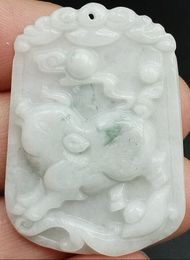 Certified Grade A 100% Natural Green Jadeite Jade Pendant Hand-Carved Pig