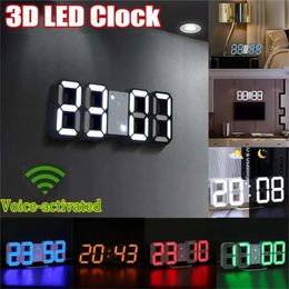 Wall Clocks 3D LED Digital Clock Glowing Night Mode Brightness Adjustable Electronic Table Clock Digital Wall Hanging Clock Home Bedroom 231123