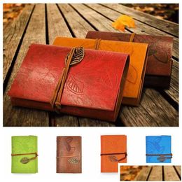 Notepads Wholesale Pu Er Coils Notepad Book Soft Copybook Blank Notebook Retro Leaf Travel Diary Books Kraft Journal Spiral Notebook Dhz3M