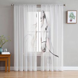 Curtain Animal Horse Watercolour Painting Tulle Sheer Curtains For Living Room Decoration Window Bedroom Voile Organza Drapes