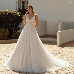 Wedding Dress Gorgeous V Neck A-line Dresses Sparkly Tulle Country Bride Gown 2023 Backless White Ivory Vestidos De Novia