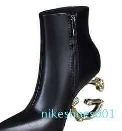 Leather High Heels Ankle Luxury Brand Designer Be Letter Tube Boot Side Zipper Sexy Black Fashion Women Short 220901
