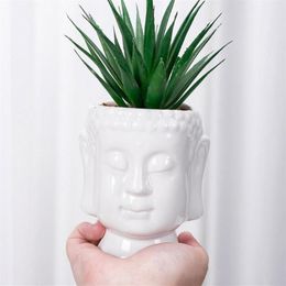 Vases Creative Buddha Ceramic Flower Pot Miniature Model Ornament Succulent Planter Home Office Desktop Living Room Indoor Decorat288h