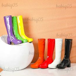 Boots 2020 New PU Leather Winter Fall Women Knee High Boots Thick Heel Zipper Women Long Boots Fashion Candy Colours Ladies Party Boots T231124
