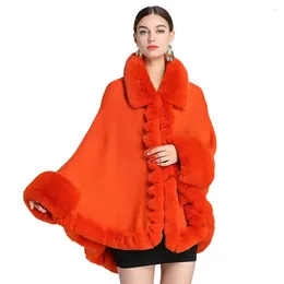 Scarves Women's Rex Faux Fur Collar Shawl Luxury Warm Overcoat Lady Cashmere Feel Classic Wrap Autumn Winter Solid Colour Cloak