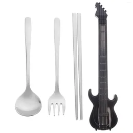 Dinnerware Sets Silverware Forks Spoons Only Portable Utensils Set Reusable Stainless Steel Travel Chopsticks Case Guitar