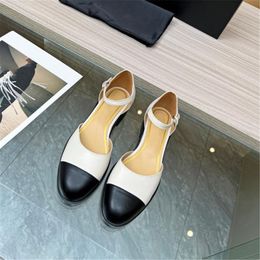 Fashion Dress Shoes Women Leather 2023 Channel High Heel Metal Buckle Letter Logo Wedding Party Business Casual Flat Shoes 07-016