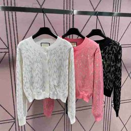 Women's Sweaters designer 2023 New Fashion 3 Colour Sequin Embroidery Cardigan Round Neck Sweater Letters Long Sleeve Casual Lady Knit FKX8