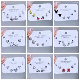 Stud Earrings 3 Pairs/Set Star Heart Cartoon For Women Girls Silver Color Cubic Zircon Jewelry