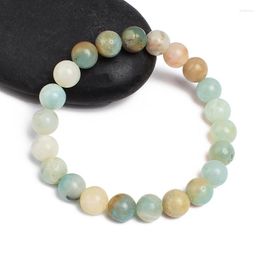 Strand Natural Stone Amazonite Round Beads Bracelet Women Men Jewellery Healing Energy Gem Bracelets 4/6/8/10/12mm Elastic Bangle Gifts