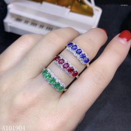 Cluster Rings KJJEAXCMY Boutique Jewellery 925 Sterling Silver Inlaid Natural Emerald Sapphire Ruby Female Ring Support Detection