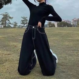 Women's Jeans Vintage high waist black jeans women Korean version of ins loose and thin wide-leg pants college style wild straight-leg pants 231124