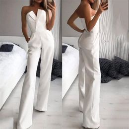 Women's Jumpsuits Rompers Fashion Solid Colour Office Straight Playsuit Overall Summer Sleeveless High Waist Romper 2023 Ladies Tube Top Elegant Jumpsuit 231123