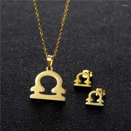 Necklace Earrings Set Simple Libra Pendant Female Judge Fair Balance Ear Stud Stainless Steel Jewelry Wholesale