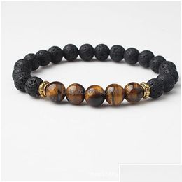 Charm Bracelets Charm Bracelets 8Mm Natural Lava Stone Bead Crystal Tiger Eye Bracelet Diy Volcano Essential Oil Diffuser For Women Me Dhp6L