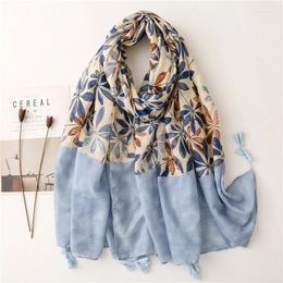 Scarves Plants And Flowers Printed Cotton Linen Feel Silk Scarf Tassel Fashion Joker Tourist Beach Towel.