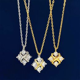 Pendant Necklace Real 18K Gold Plated Four Zircon Cross Chain Letter wedding Gift factory wholesale With Free dust bag