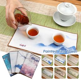 Tea Napkins 5 Pcs Chinese Painted Towel Retro Handmade Table Mats Ancient Style Mat Absorbent Napkin Ceremony Accessories