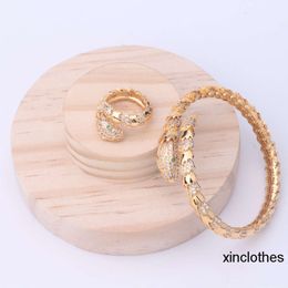 Modemärke smycken set lady mässing glansigt ytavstånd diamant enkla cirklar orm orm 18k guld engagemang armband ring 3 färg