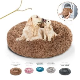 kennels pens Round Long Plush Dog Bed Removable Washable Zipper Pet Mat Winter Warm Sleeping Cats Nest Soft Basket Cushion Portable 231123