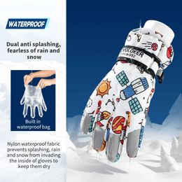Ski Gloves Ski Gloves Waterproof Winter Children's for Men and Women Riding Windproof Velvet Thickened and Warm Gloves Playing with Snow 231123
