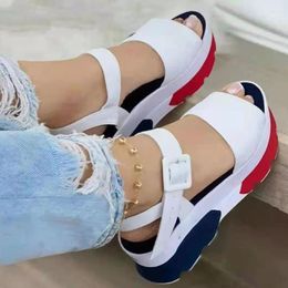 Sandals Womens Peep Toe Solid Colour Buckle Woman's Wedge Sandal 2023 Summer Comfort Casual Shoes Platform Female