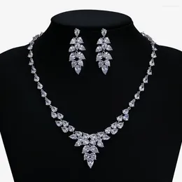 Necklace Earrings Set Excellent 5A Cubic Zirconia Bridal Wedding Earring Women Prom Party /Real Platinum Plated