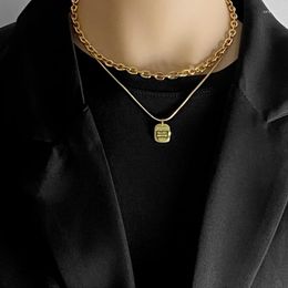 Chains Square Brand Letter Double Chain Necklace Female Fashion Stacking Personality Clavicle Titanium Steel Stitching