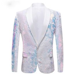 Men's Suits & Blazers 2023 Full Season Suit Jacket Men Fleece Collar Fashion Glitter White Fantasy Sequins Prom Costume Slim Fit Style Blaze