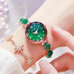Wristwatches Lunxry Green Nature Jade Stone With Zircon Bracelet Jewellery Quartz Watch For Women