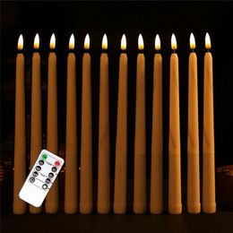 Pack of 12 Warm White Remote Flameless LED Taper Candles Realistic Plastic 11 inch Long Ivory White Battery Operated Candlestic Y325e