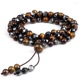 Strand Natural Tiger Eye Onyx Stone Bracelet Charm 6mm Irregular Hematite Yoga Necklace For Women Men 108 Mala Beads Bracelets Jewellery